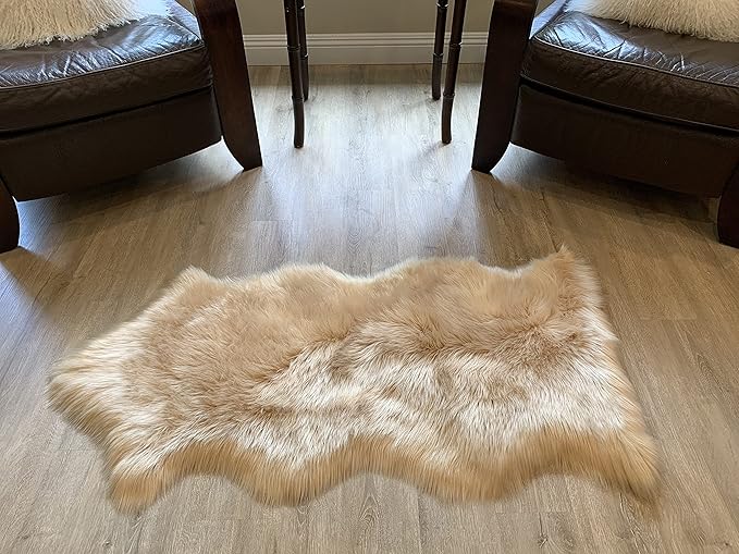 LAMBZY Faux Sheepskin Super Soft Hypoallergenic Silky Shag Rug for Living Room, Kids Room, Sofa (Single and a Half 2'x4'6", Beige)