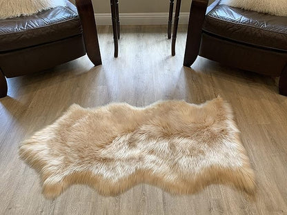 LAMBZY Faux Sheepskin Super Soft Hypoallergenic Silky Shag Rug for Living Room, Kids Room, Sofa (Single and a Half 2'x4'6", Beige)