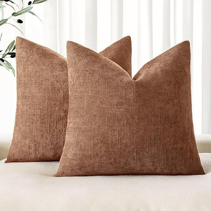 MIULEE Pack of 2 Decorative Throw Pillow Covers Soft Chenille Throw Pillows Solid Neutral Farmhouse Textured Cushion Covers Morden Home Decor for Couch Sofa Bedroom Living Room 22x22 Inch,Dark Brown
