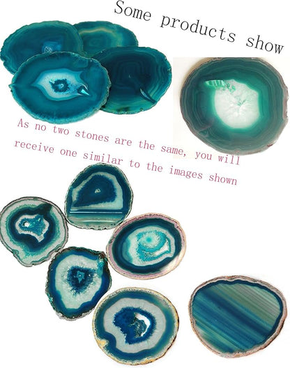 AMOYSTONE Teal Agate Coasters Set of 4, 3.5-4 Inch Large Stone Coasters, Heat Resistant & Non-Porous, Luxury Drink Accessories for Entertaining, Dinner Party Decor
