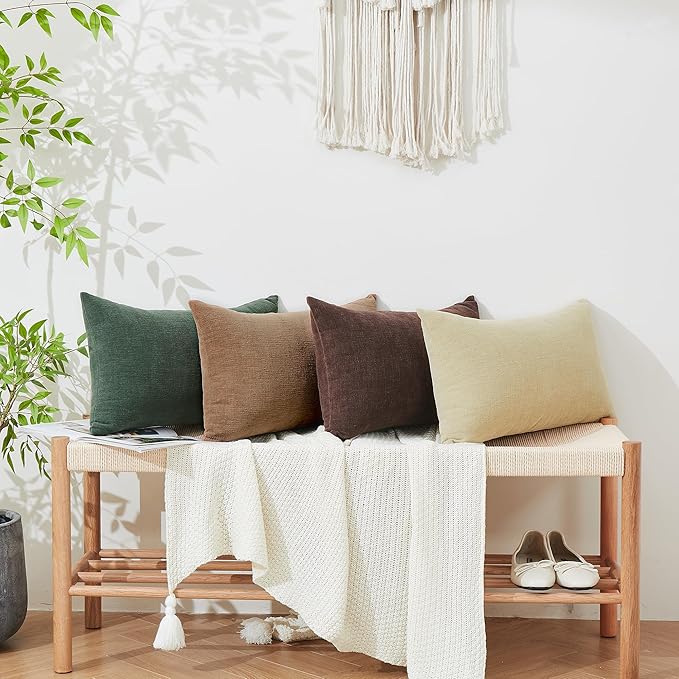 GAWAMAY Lumbar Decorative Throw Pillow Covers 12"x20" Inch Set of 2, Super Soft Chenille Rectangle Pillowcase for Living Room Bedroom Sofa Couch Cushion Support Pillow Cover 30x50cm Brown (No Insert)