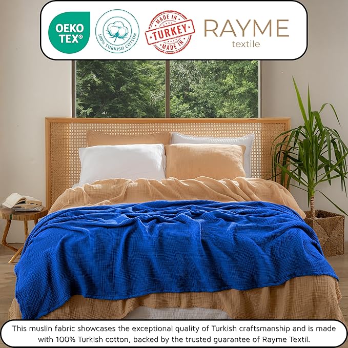 Muslin Blanket - Pure 100% Turkish Cotton Airy Soft Light Versatile Gauze Throw Blanket for Bed, Couch, Sofa (Blue, Twin XL Size (71" x 95" inch))