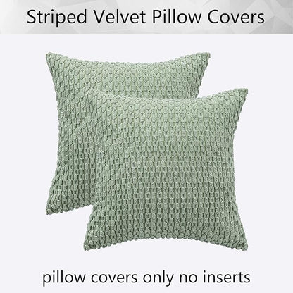 Kevin Textile 2 Packs Spring Decorative Throw Pillow Covers 20x20 Inch for Living Room Couch Bed Sofa Soft Striped Corduroy Square Cushion Case 50x50 cm Farmhouse Boho Home Decor Sage Green