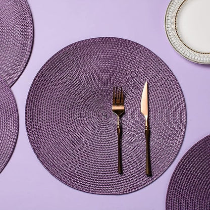 AHHFSMEI Round Braided Placemats 15 Inch Round Table Mats for Dining Tables Natural Woven Heat Resistant Place mats Set of 4 (Plum Purple,4)
