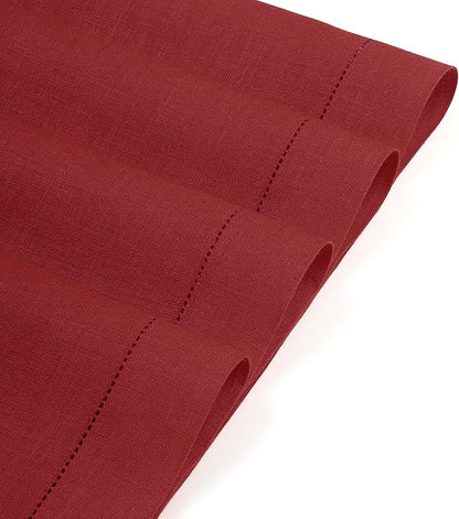 D'Moksha Homes Red Linen Placemats Set of 4 - Classic Hemstitch Placemats 14 x 19 Inch - 100% Pure Linen Table Mats for Valentines, Holiday, New Year - Handcrafted and Machine Washable