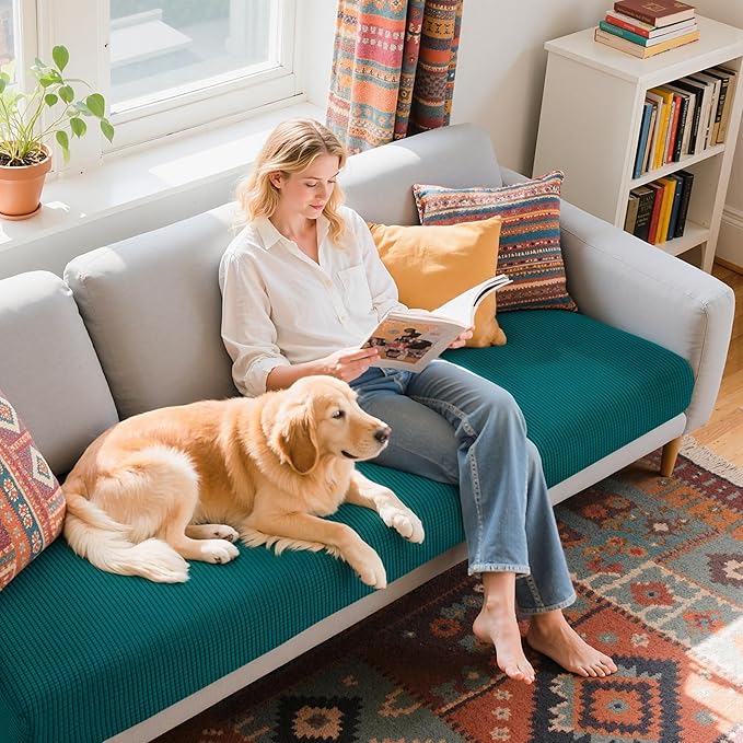Hokway Couch Cushion Covers Stretch Cushion Covers Sofa Seat Cushion Slipcover Cushion Protector(Teal, Large)