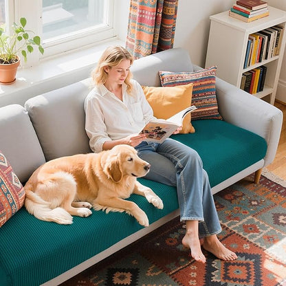 Hokway Couch Cushion Covers Stretch Cushion Covers Sofa Seat Cushion Slipcover Cushion Protector(Teal, Large)