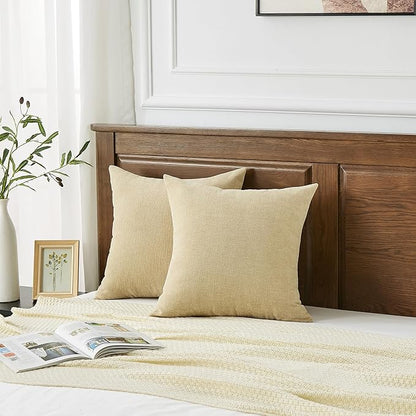 GAWAMAY Decorative Chenille Throw Pillow Covers 26x26 Inch Pack of 2, Soft Square Couch Pillow Cover for Sofa Cushion Living Room Bedroom Solid Dyed Oversized Pillowcases Khaki 66x66cm (ONLY Covers)