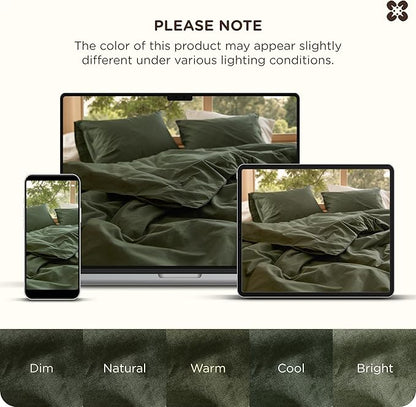 Bedsure Cotton Duvet Cover Full - Luxury Slub Weave 100% Cotton Duvet Cover with a Linen Like Textured, Easy Change Durable Bedding, Olive Green, 80" x 90"