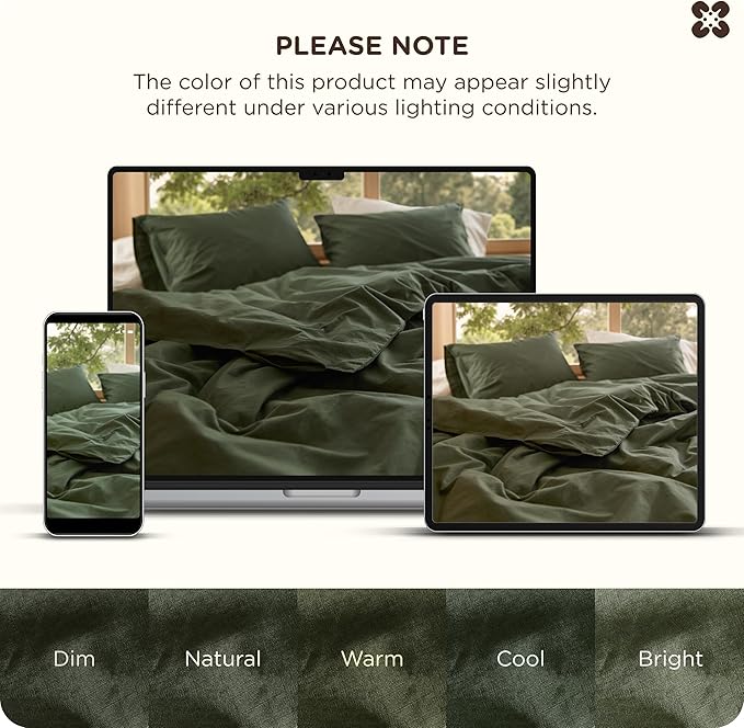 Bedsure Cotton Duvet Cover King - Luxury Slub Weave 100% Cotton Duvet Cover with a Linen Like Textured, Easy Change Durable Bedding, Olive Green, 104" x 90"