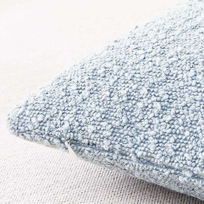 Mixhug Decorative Boucle Throw Pillow Covers, Light Blue, 12 x 20 Inches, Pack of 2 - Textured Boho Pillow Covers for Couch and Bed