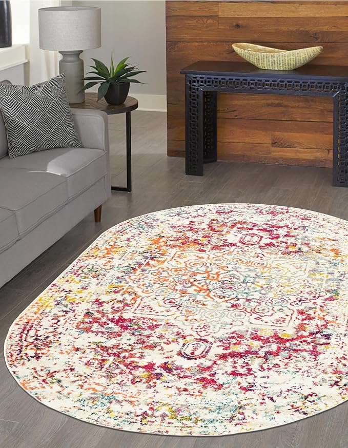 Rugs.com Arlington Collection Rug – 4x6 Oval Light Multi Medium-Pile Rug Perfect for Living Rooms, Large Dining Rooms, Open Floorplans