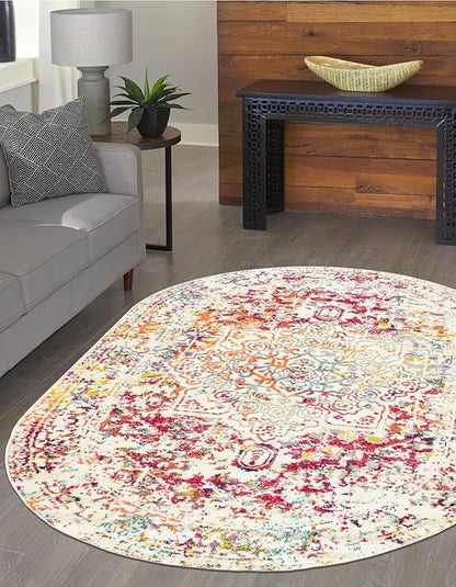 Rugs.com Arlington Collection Rug – 4x6 Oval Light Multi Medium-Pile Rug Perfect for Living Rooms, Large Dining Rooms, Open Floorplans