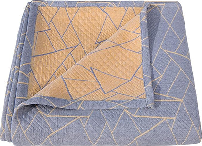 NTBAY 3 Layers Cotton Muslin 106x92 King Bed Blanket, Super Soft Breathable Thermal Yarn Dyed Quilt for Adults, Perfect Lightweight Blanket for Couch Sofa Bed All Seasons, Yellow Triangle