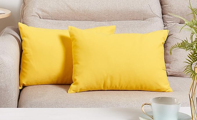 TangDepot Handmade Decorative Solid 100% Cotton Canvas Throw Pillow Covers/Pillow Shams, (12"x20", Yellow)