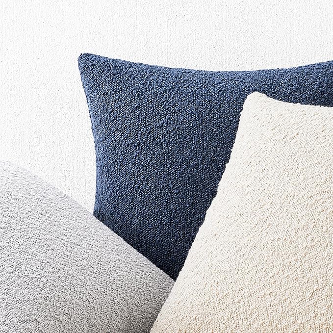 Mixhug Decorative Boucle Throw Pillow Covers, Light Gray, 18 x 18 Inches, Pack of 2 - Textured Boho Pillow Covers for Couch and Bed