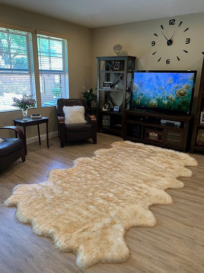 LAMBZY Faux Sheepskin Super Soft Hypoallergenic Silky Shag Rug for Living Room, Kids Room, Sofa (Duo Decto 12 Pelts 6'x12', White/Brown Tips)