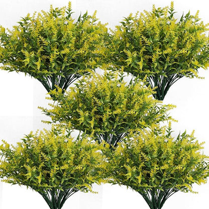 36 Bundles Artificial Plants Outdoor, Artificial Flowers for Outdoors Fake Flowers UV Resistant Flowers Lavender Outdoor Plants, Faux Flowers Shrubs for Porch Garden Window Box Home Decoration(Yellow)