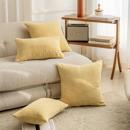 Home Brilliant Set of 2 Super Soft Corduroy Fall Pillow Covers 16x16 Decorative Throw Pillow Covers for Couch Sofa Bed Living Room Hallway Winter Decor, 16 x 16 inch, Light Yellow