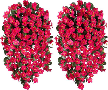 HyeFlora Artificial Fake Outdoor Outside Hanging Plants Flowers Vines for Spring Decoration, 2PCS Faux Silk Hotpink Daisy Mums UV Resistant Look Real Orchid Vine for Indoor Home Balcony Porch Planter