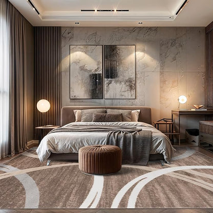Rugshop Modern Wavy Circles Design Area Rug, Non-Shedding Carpet for Living Room, Bedroom, or Dining Room, Grand Room,Open Spaces,Brown, 10' x 14'