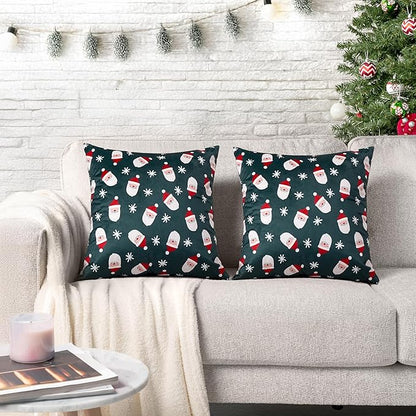 PAVILIA Holiday Throw Pillow Covers 20x20 Set of 2, Decorative Pillow Cases Bed Sofa Couch, Christmas Winter Accent Decor Cushion Bedroom Living Room, Velvet Square Euro Sham Covers, Santa Green