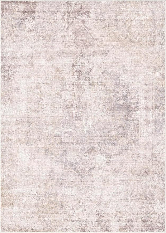 Modern Pink and Grey 5x7 Area Rugs for Bedroom - Abstract Living Room Rug, for Dining Room Under Table, Washable, Non Slip & Soft, Medallion Distressed Print Pattern