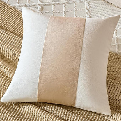 AmHoo Pack of 2 Velvet Panel Cotton Pillow Covers Decorative Pillowcase Cushion for Couch Sofa Bedroom 20 x 20-Inch Beige