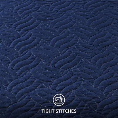 Love's cabin Twin Quilt Set Navy Blue Bedspreads - Soft Bed Summer Lightweight Bedspread Comforter - Modern Style Wave Pattern Coverlet for All Season - 2 Pieces (1 Quilt, 1 Pillow Sham)