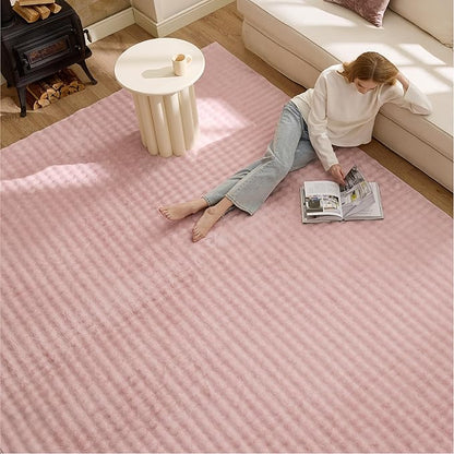 Bedsure 5x7 Fluffy Area Rugs for Living Room, Machine Washable Rugs, Non-Slip Backing, Non-Shedding, Pet Friendly Throw Rug for Bedroom Dining Room, Rug for Kids Room, Strawberry Cream