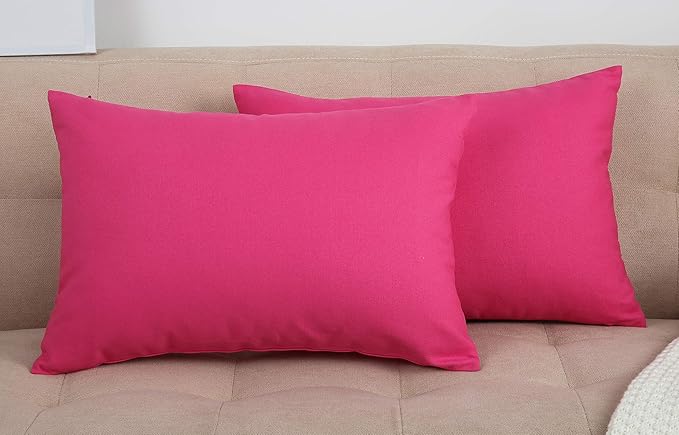 TangDepot Handmade Decorative Solid 100% Cotton Canvas Throw Pillow Covers/Pillow Shams, (12"x18", Hot Pink), 1 Count (Pack of 1)