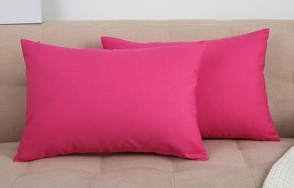 TangDepot Handmade Decorative Solid 100% Cotton Canvas Throw Pillow Covers/Pillow Shams, (12" x20" , Hot Pink, 1 Count (Pack of 1))