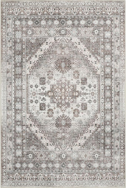 zesthome 3x5 Area Rug Ultra Soft Washable Rug, Non Slip Area Rug Indoor Entrance, Stain Resistant Rugs for Living Room Bedroom Vintage Home Decor (Brown/Beige,3'x5')