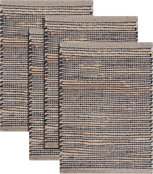 Jute Placemats Set of 4 - Boho Woven Placemats for Dining Tables, Rustic Farmhouse Style, Cotton and Jute, Neutral Colorful Table Mat, 13x19 Inch, Indoor Kitchen Decor -Natural- Grey Charcoal