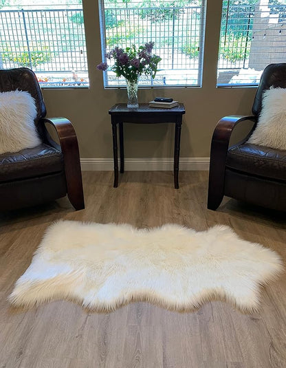 LAMBZY Faux Sheepskin Super Soft Hypoallergenic Silky Shag Rug for Living Room, Kids Room, Sofa (Single and a Half 2'x4'6", White)