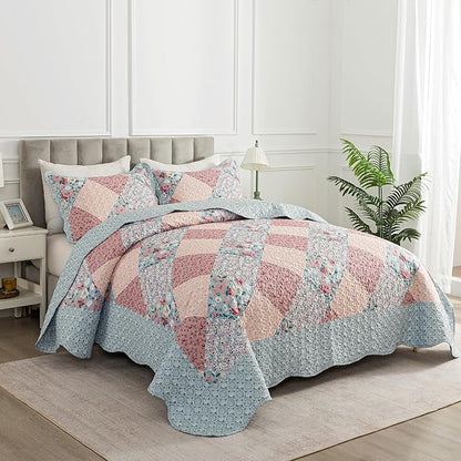 HoneiLife Quilt Set Queen Size - Quilted Bedding Sets 3-Pieces,Microfiber Quilt Sets Lightweight Bedspreads Retro Bed Cover Coverlets for Queen Bed