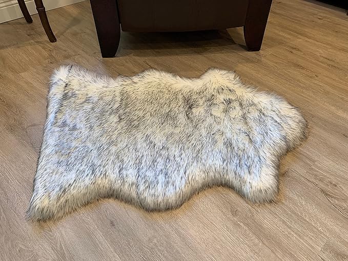LAMBZY Faux Sheepskin Super Soft Hypoallergenic Silky Shag Rug for Living Room, Kids Room, Sofa (Single 2'x3', White/Black Tips)