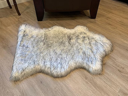 LAMBZY Faux Sheepskin Super Soft Hypoallergenic Silky Shag Rug for Living Room, Kids Room, Sofa (Single 2'x3', White/Black Tips)
