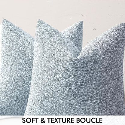 MIULEE 18x18 Inch Decorative Pillow Covers for Couch Bed Set of 2 Textured Boucle Neutral Winter Throw Pillows Light Blue Accent Solid Cushion Pillowcases Sofa Livingroom Home Decor