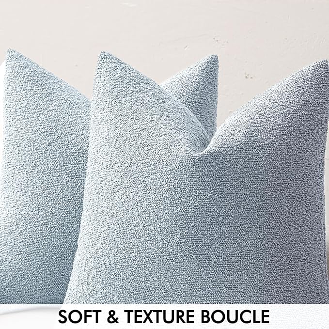 MIULEE 12x20 Inch Decorative Lumbar Throw Pillows for Bed Set of 2 Textured Boucle Neutral Winter Throw Pillow Covers Light Blue Accent Solid Pillowcases Sofa Livingroom Home Decor
