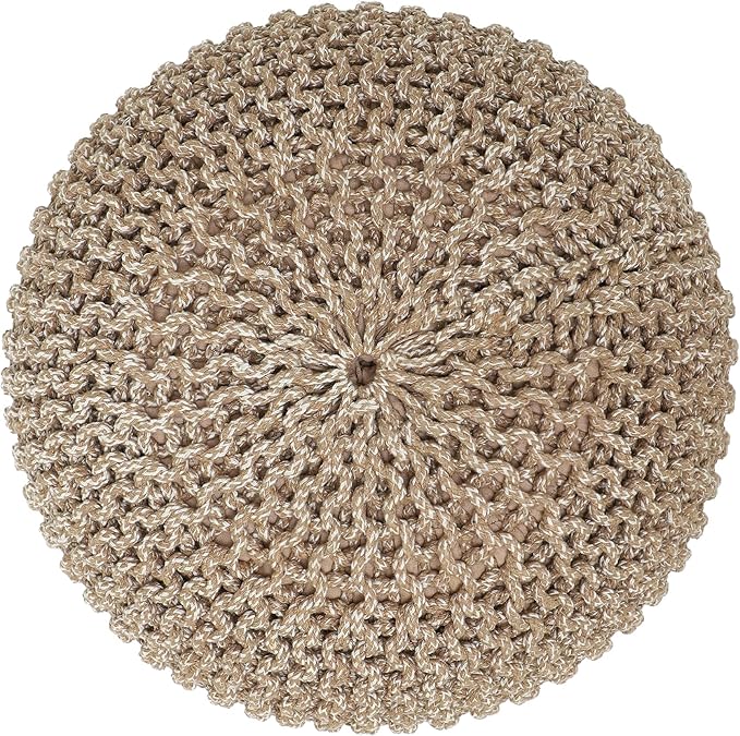 REDEARTH · Round Pouf Ottoman - Hand Knitted Cable Boho Poof Home Décor Pouffe Circular Footrest for Living Room - Nursery - Bedroom - Lounge 100% Cotton (18”x18”x14”) - Beige Ivory, Set of 2