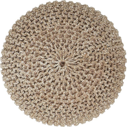 REDEARTH · Round Pouf Ottoman - Hand Knitted Cable Boho Poof Home Décor Pouffe Circular Footrest for Living Room - Nursery - Bedroom - Lounge 100% Cotton (18”x18”x14”) - Beige Ivory, Set of 2
