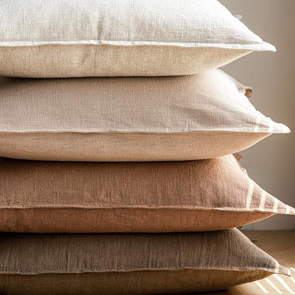 Foindtower Pack of 2, Decorative Linen Soild Throw Pillow Covers Soft Accent Cushion Case Boho Farmhouse Pillowcase for Chair Couch Sofa Bedroom Living Room Home Decor 24 x 24 Inch Light Khaki Brown