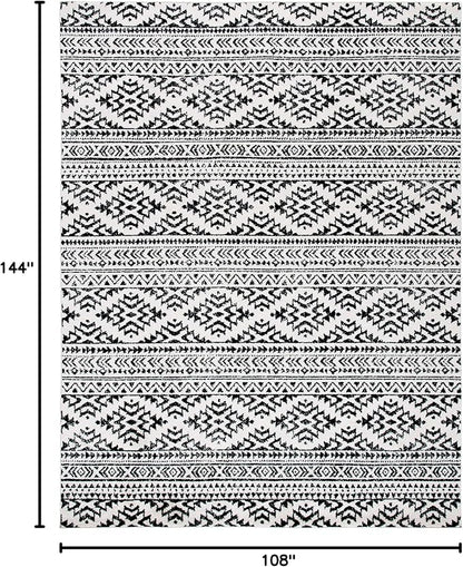 SAFAVIEH Area Rug 9x12 - Tulum Collection - Large - Ivory & Black, Moroccan Boho Tribal Design, Non-Shedding & Easy to Clean, Ideal for Living Room, Bedroom, Dining Space (TUL272B)