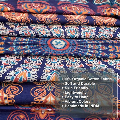 raajsee Blue Orange Tapestry Mandala Wall Hanging- Wall Tapestries For Bedroom - Aesthetic Tapestrys -Queen (82x92 Inches / 208x232 Cms)
