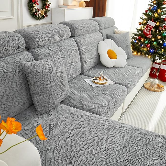 hyha Individual Couch Cushion Covers, Stretch Magic Sofa Seat Cushion Covers Washable, Dog Couch Sofa Slipcover for Pets, Kid with Elastic Bottom(2PC, Grey)