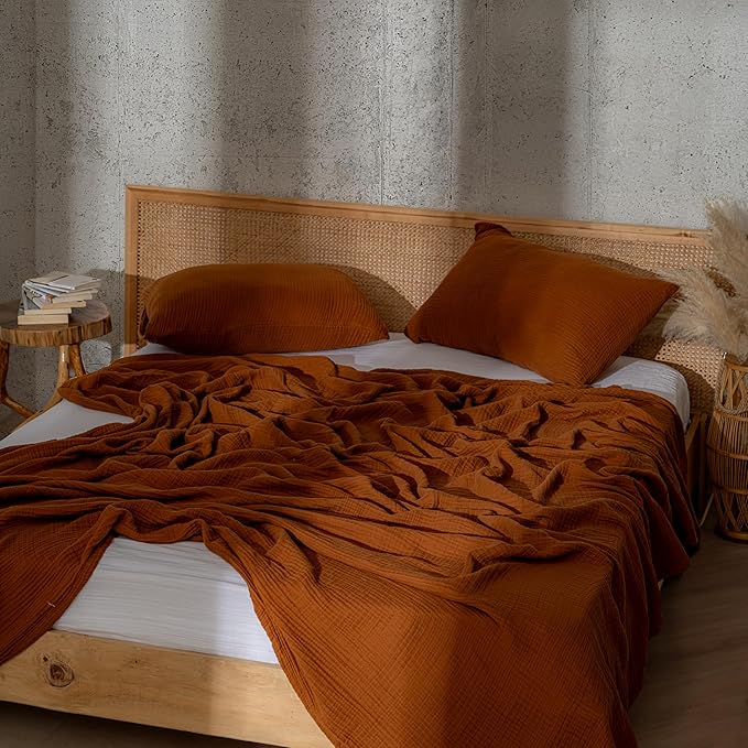 Muslin Blanket - Pure 100% Turkish Cotton Airy Soft Light Versatile Gauze Throw Blanket for Bed, Couch, Sofa (Cinnamon Brown, Twin XL Size (71" x 95" inch))