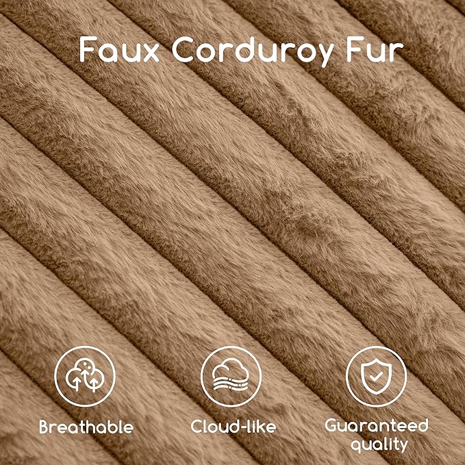 HIGOGOGO Round Stuffed Pouf Ottoman, Corduroy Poufs with High-Density Foam Filling, Furry and Fluffy Pouf Foot Stool Storage Ottoman, 20 X 15 Floor Poufs Foot Rest for Living Room, Brown