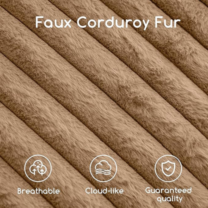 HIGOGOGO Round Stuffed Pouf Ottoman, Corduroy Poufs with High-Density Foam Filling, Furry and Fluffy Pouf Foot Stool Storage Ottoman, 20 X 15 Floor Poufs Foot Rest for Living Room, Brown