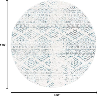 SAFAVIEH Tulum Collection Area Rug - 10' Round, Ivory & Turquoise, Moroccan Boho Tribal Design, Non-Shedding & Easy to Clean, Ideal for Living Room, Bedroom, Dining Space (TUL272E)
